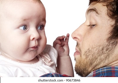Baby And Dad With Funny Expression