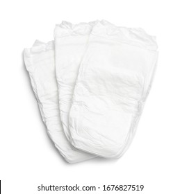 Baby Diapers Isolated On White, Top View