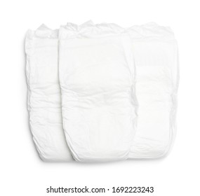 Baby Diapers Isolated On White, Top View