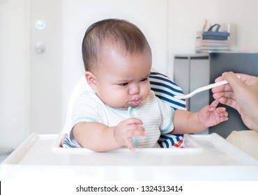 Baby Don't Want To Have Food, Mother Feeding Baby