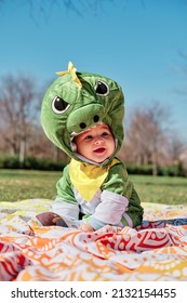 Baby Dressed In A Dinosaur Costume