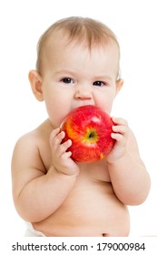 Baby Eating Apple, Isolated On White