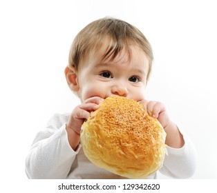 Baby Eating Bun Bread