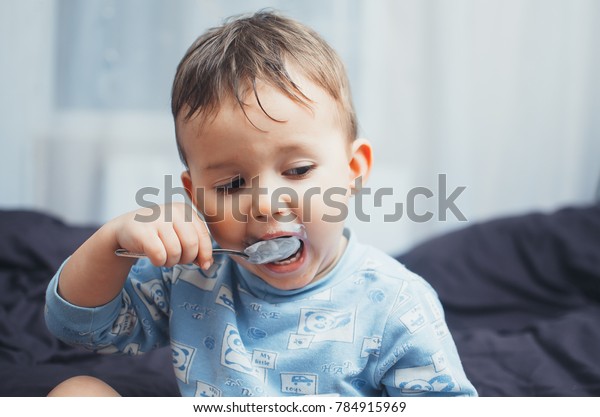 Baby Eating Cottage Cheese Before Bed Stock Photo Edit Now 784915969