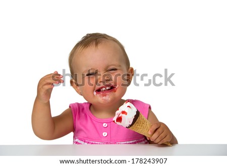 Similar – Image, Stock Photo Cheeky! Toddler, Girl, Food, Sun hat