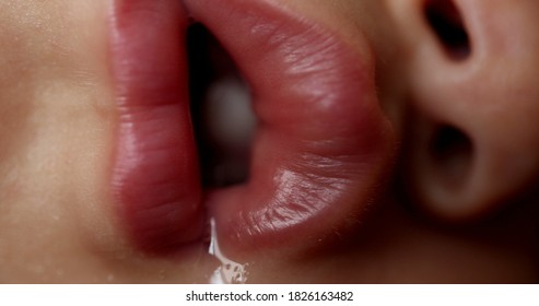 Baby Face Asleep, Macro Close-up Of Sleeping Infant Lips Drooling Napping