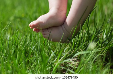 Baby Feet In Green Grass