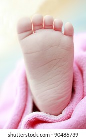 Baby Feet In Pink Blanket.