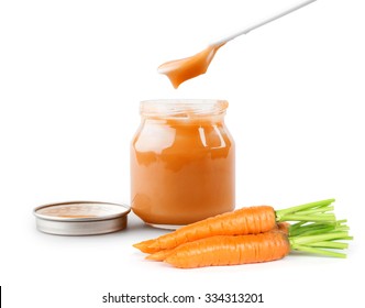 Baby Food In Glass On White Background