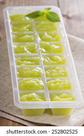 Baby Food Homemade In Ice Cubes Tray Ready To Be Frozen