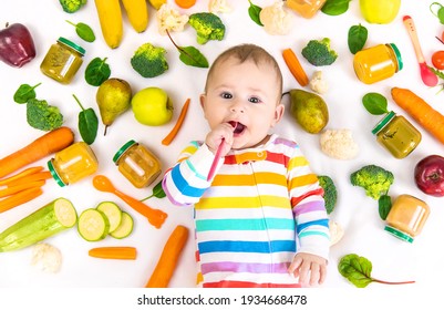 Baby Food Puree With Vegetables And Fruits. Selective Focus. Nutrition.