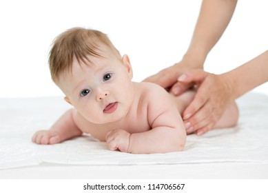 Baby Getting Massage Studio Shot On White Background