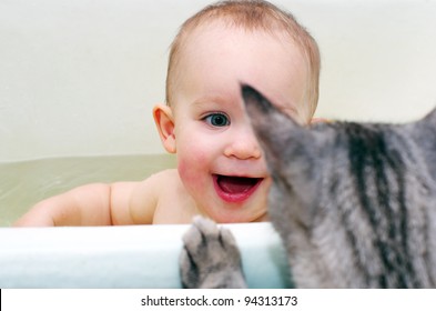 Baby Girl And Cat