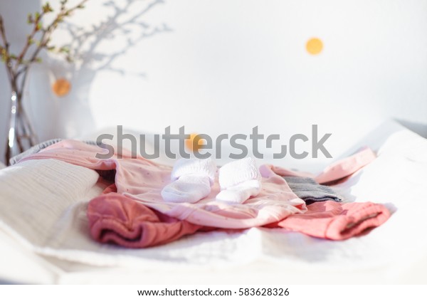 Baby Girl Clothes On Changing Mat Stock Image Download Now