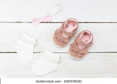 Baby Girl Clothes And Shoes. Flat Lay