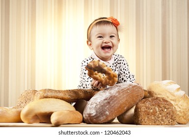 Baby Girl Eating Bread