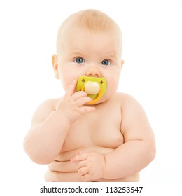 Baby Girl With Pacifier Isolated On A White Background