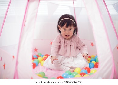 Baby Girl Play Tent And Ocean Ball At Home