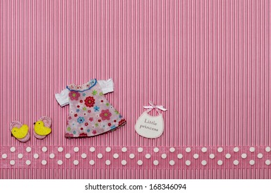 Baby Girl Theme And Pink Polka Dot Ribbon 