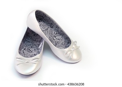 Baby Gray Ballet Flats. Isolated On White Background