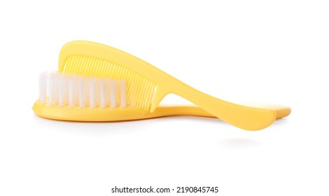 Baby Hair Brush And Comb On White Background