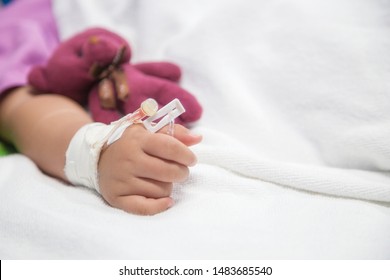 Baby Hand Give Saline Solution In Bed In Hospital.
