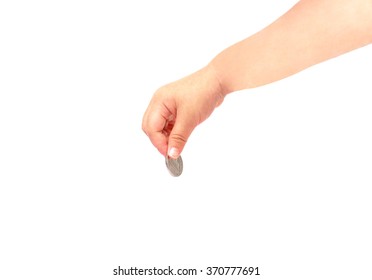 Baby Hand Holding A Silver Coin