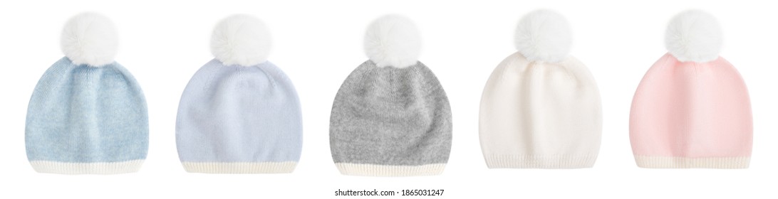 Baby Hat With Pompom Isolated On White Background