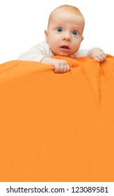 Baby Holding Sign - Orange Blanket With Copyspace