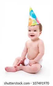 Baby Laughing Wearing Party Hat