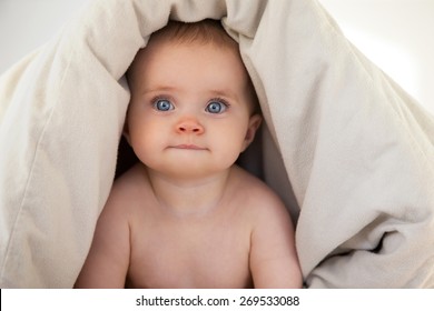 Baby Looking From Underneath A Duvet