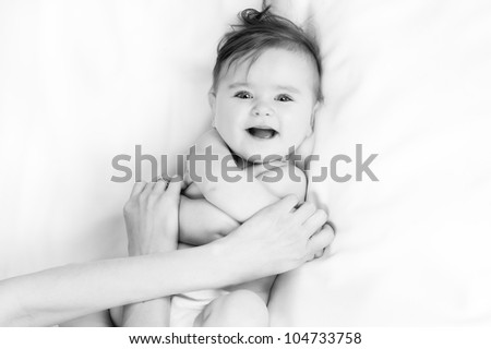 Similar – Image, Stock Photo happy mother and baby playing at home in bedroom