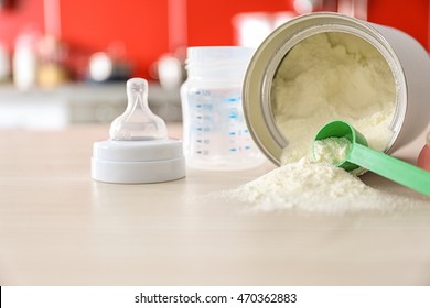Baby Milk Formula On Kitchen Background