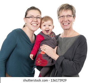 Baby, Mother And Grandmother, Isolated On White