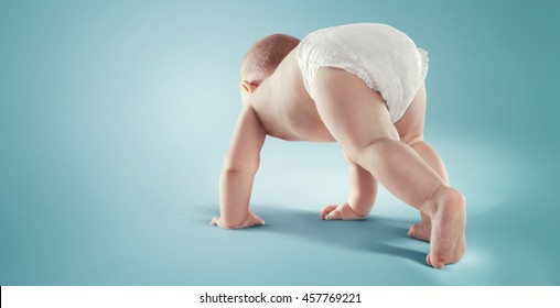 Baby. Newborn In The Diaper. Isolated