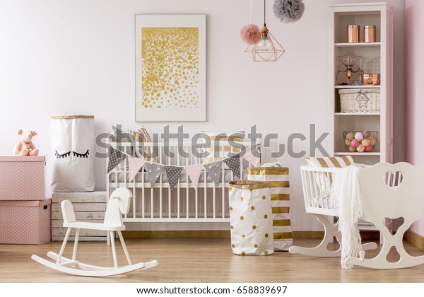 Baby Nursery Crib Golden Dots Pattern Stock Photo Edit Now 658839697