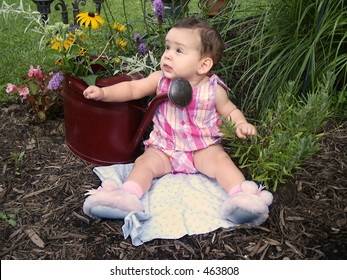 Mother And Baby Sitting On Blanket In Garden Stock Images Image 31837124