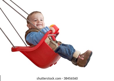 A Baby Is Playing In A Swing