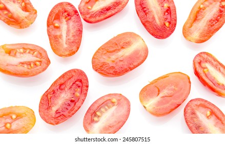 Baby Plum Tomatoes On White Background