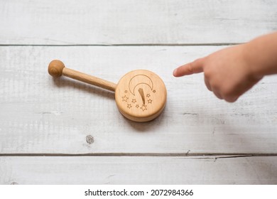 Baby Rattle Maracas Isolated On White Background. Made Of Wood.