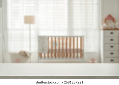 Baby room with empty table. Space for design
