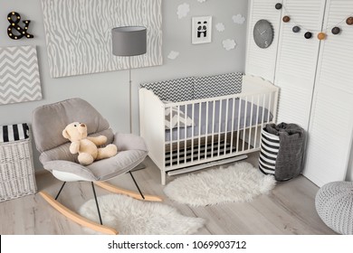 Baby Room Interior With Crib. House Design