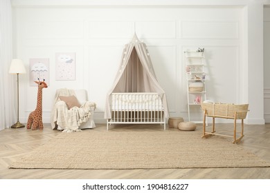 Baby Room Interior With Toys And Stylish Furniture