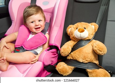 Baby In A Safety Car Seat. Safety And Security