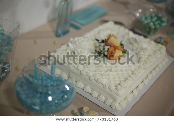 Baby Shower Cake Roses Peach Blue Stock Photo Edit Now 778131763