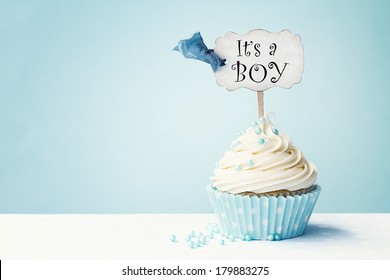 Baby shower cupcake with copy space to side