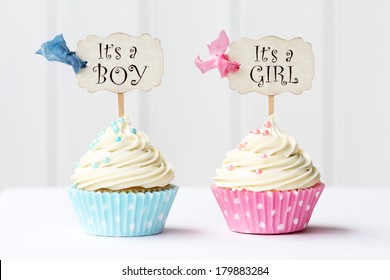 Baby shower cupcakes for a girl and boy