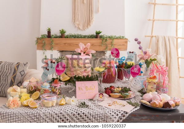 Baby Shower Party Cake Candies Marshmallows Stock Photo Edit Now