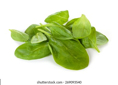 Baby Spinach Leaves. Isolated On White Background.