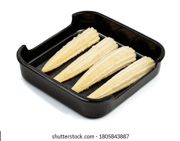 Baby Sweetcorn On Plate Isolated On White Background